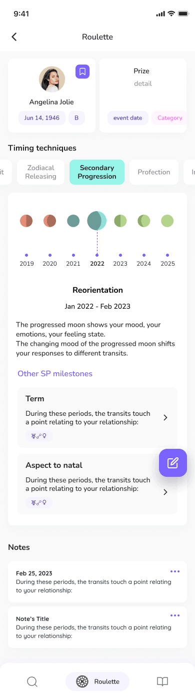 Progressions screen in the AstroLearn app